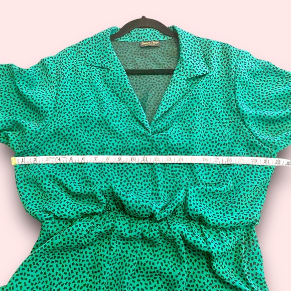 Vintage Stuart Alan Green Confetti Print Blouson Dress SZ L - Picture 10 of 12